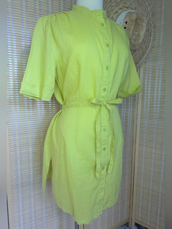 entro Tops - Chartreuse Green Button-down Tie-waist tunic style shirt / shirtdress size S/M